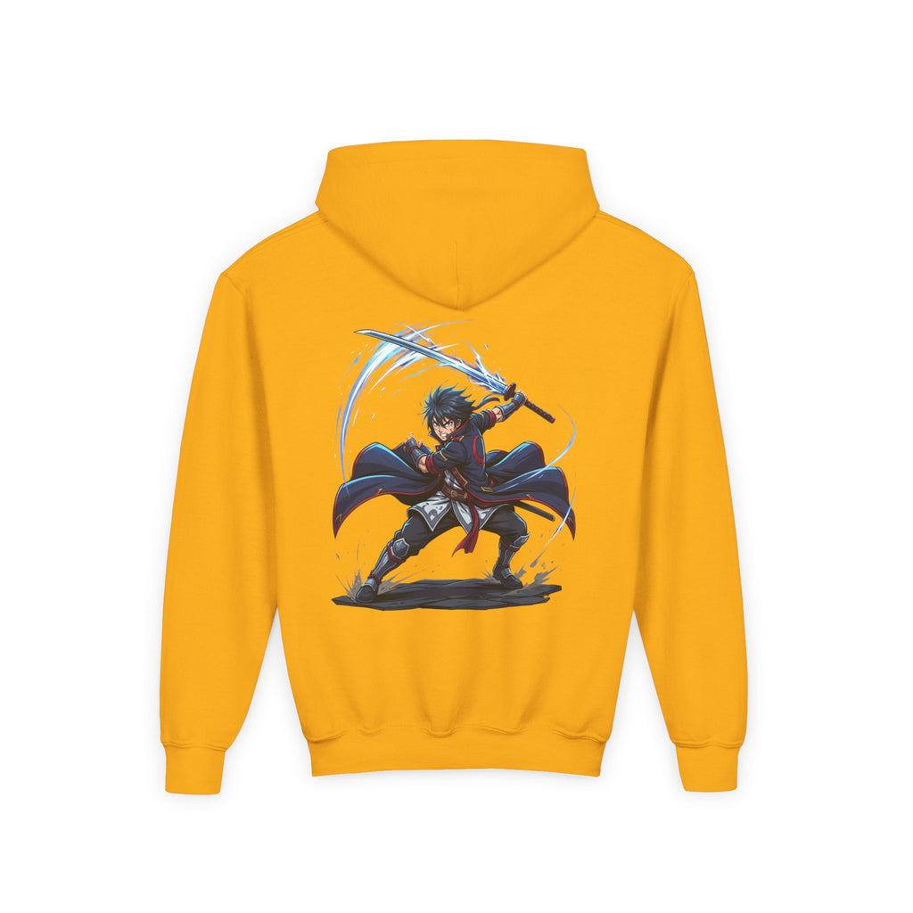 Anime Swordfighter Youth Hoodie — Cool Warrior Graphic Hooded Sweatshirt