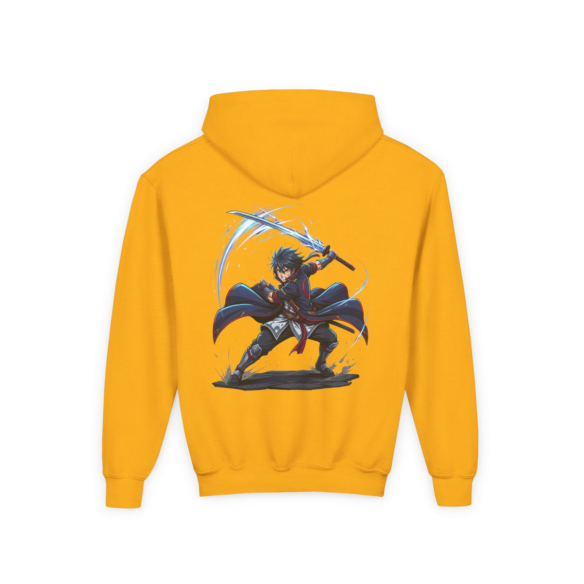 Anime Swordfighter Youth Hoodie — Cool Warrior Graphic Hooded Sweatshirt