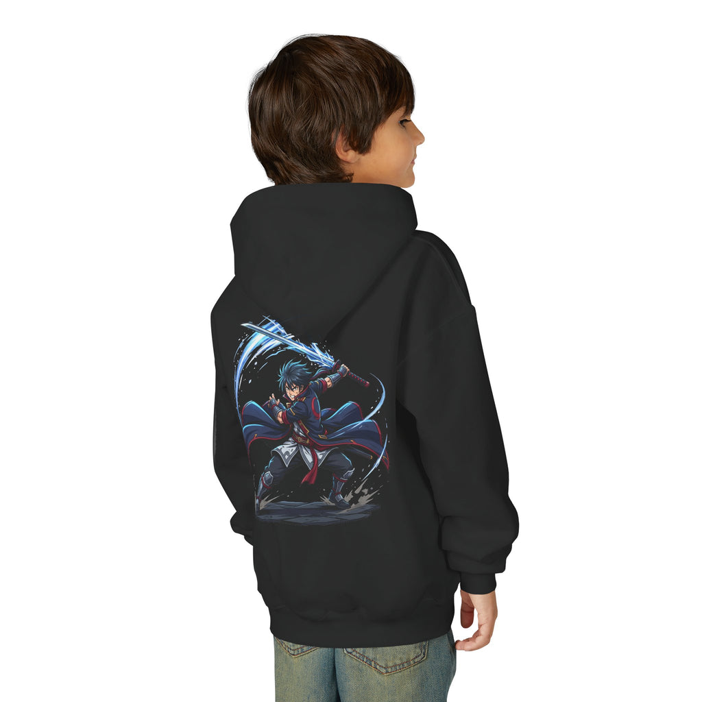 Anime Swordfighter Youth Hoodie — Cool Warrior Graphic Hooded Sweatshirt