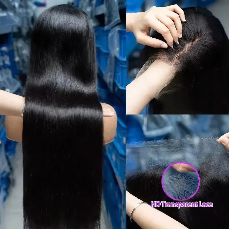 Glueless Bone Straight Human Hair Wigs 220 Density 13X4 13X6 HD Transparent Lace Frontal Wig Natural Black For Women 5X5 HD Lace Closure Wig 40 Inch