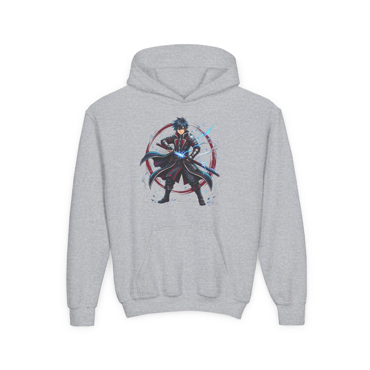 Anime Swordfighter Youth Hoodie — Cool Warrior Graphic Hooded Sweatshirt