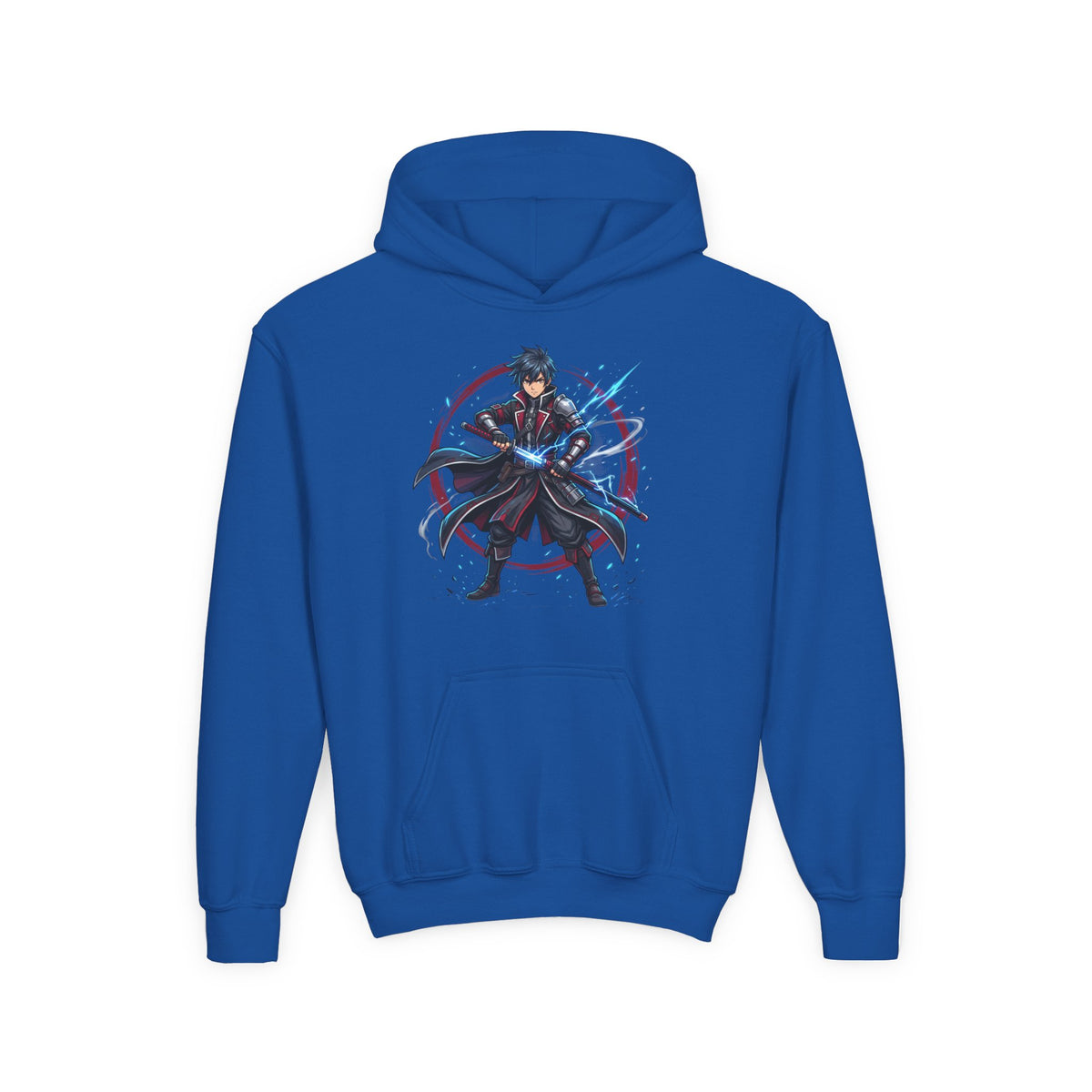 Anime Swordfighter Youth Hoodie — Cool Warrior Graphic Hooded Sweatshirt