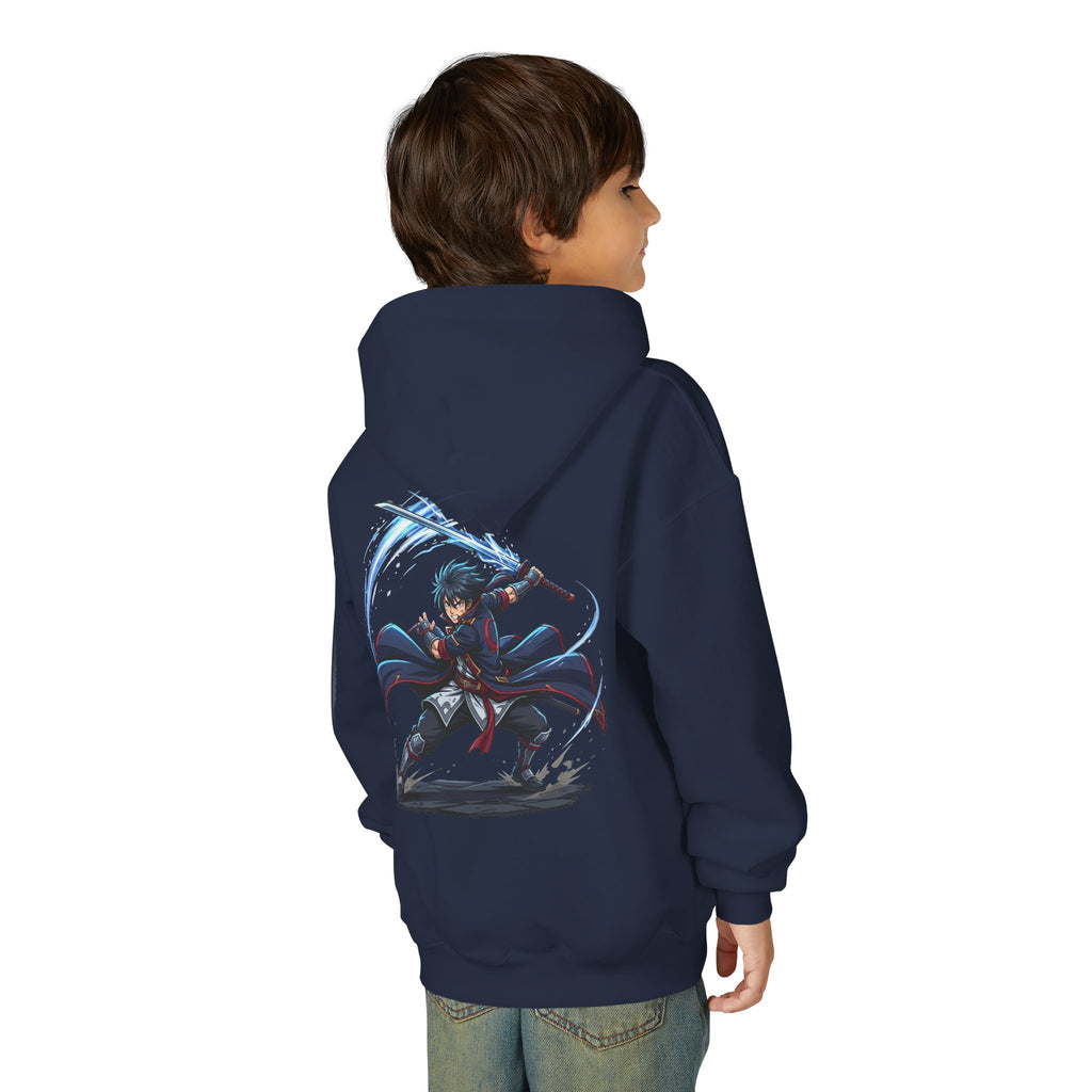 Anime Swordfighter Youth Hoodie — Cool Warrior Graphic Hooded Sweatshirt