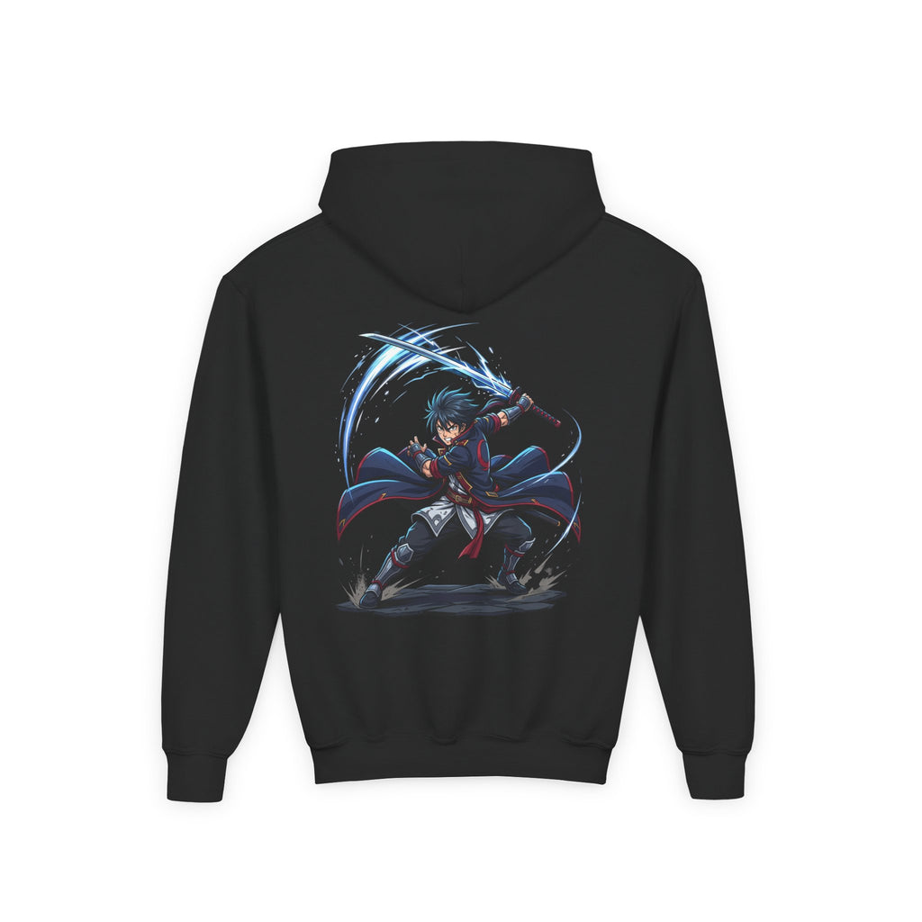 Anime Swordfighter Youth Hoodie — Cool Warrior Graphic Hooded Sweatshirt