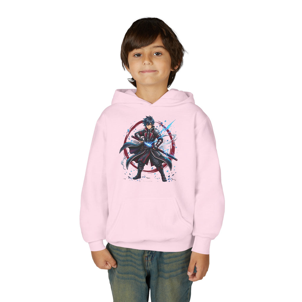 Anime Swordfighter Youth Hoodie — Cool Warrior Graphic Hooded Sweatshirt