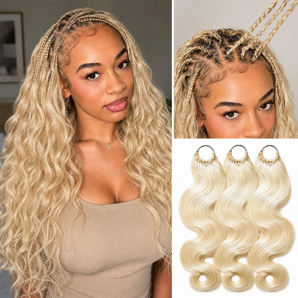 613 Blonde Body Wave Human Hair Pre-Separated Virgin Remy Crochet Hair for Boho Braids Invisible Knotless Braiding Hair Extensions for Black Women