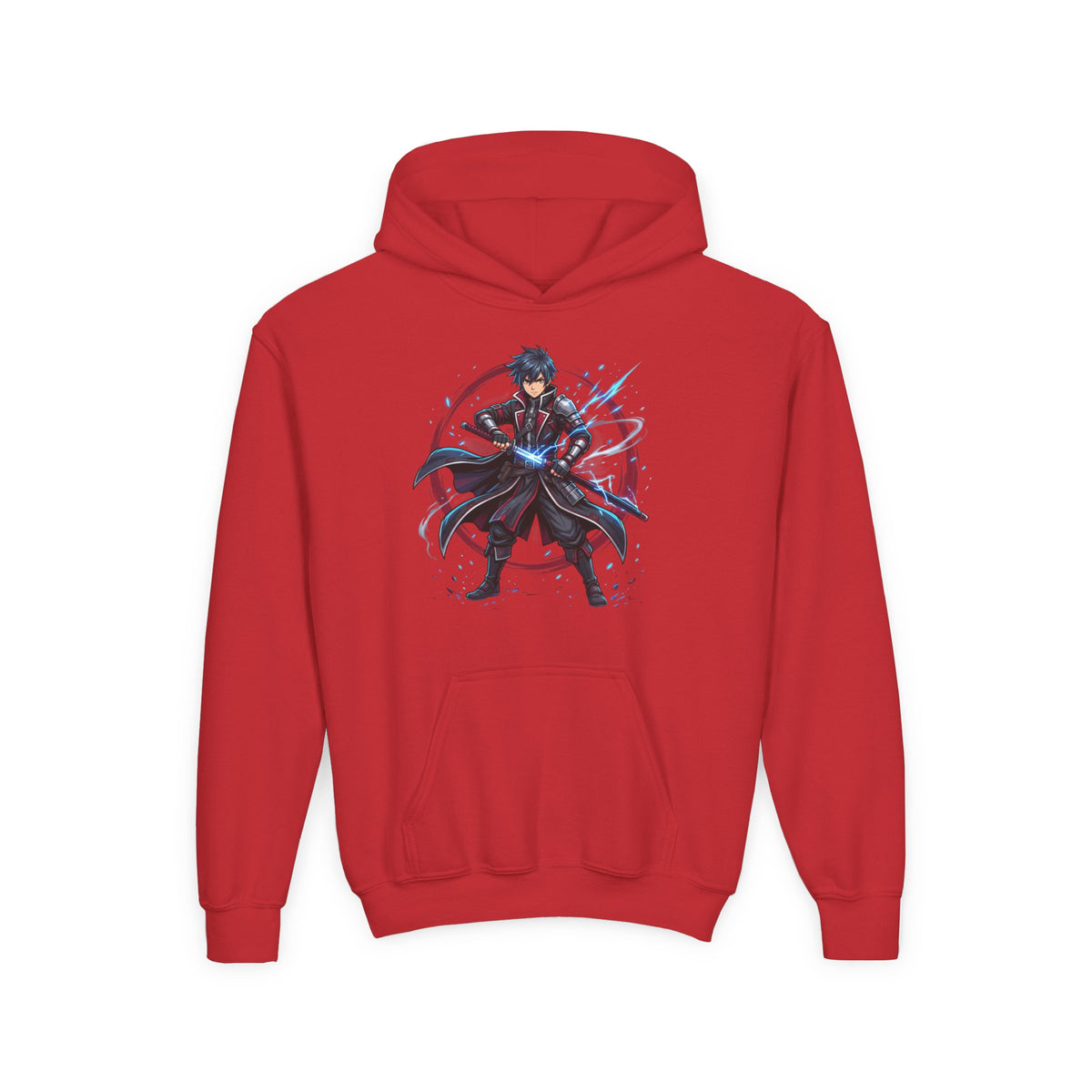 Anime Swordfighter Youth Hoodie — Cool Warrior Graphic Hooded Sweatshirt
