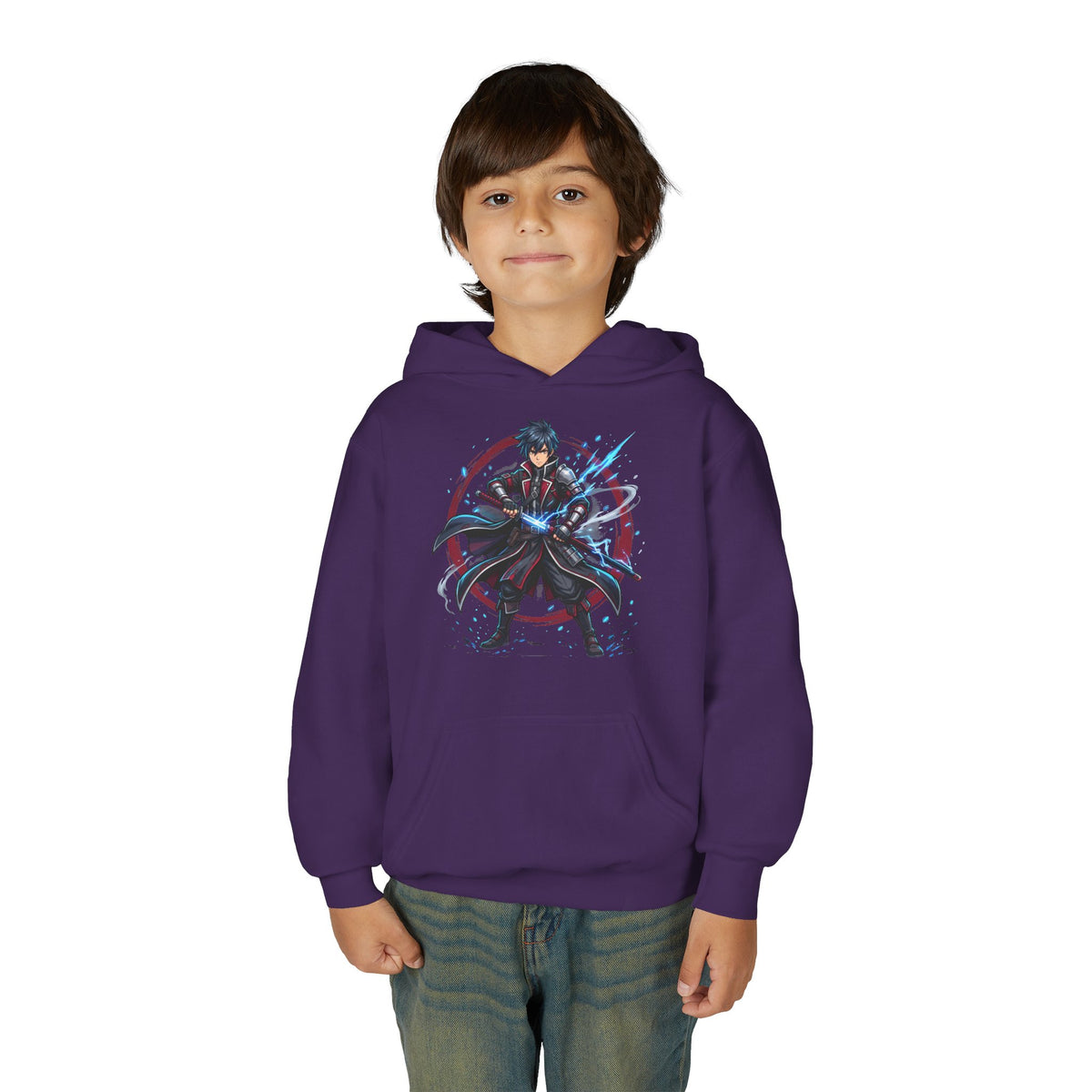 Anime Swordfighter Youth Hoodie — Cool Warrior Graphic Hooded Sweatshirt