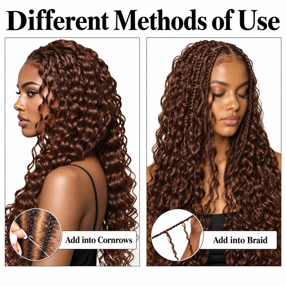 #4 Brown Deep Wave Crochet Human Hair Miracle Knots Feather Crochet Pre Separated Braiding Hair Virgin Remy Soft Natural Wavy Texture Lightweight Knotless Boho Protective Hairstyle For Women Hair Extensions