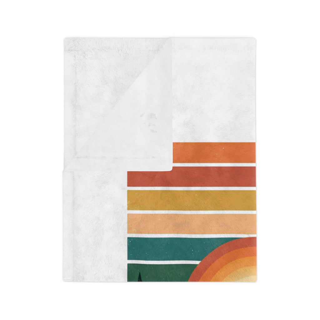 Retro Sunrise Mountain Blanket — Cozy Outdoor Forest Throw