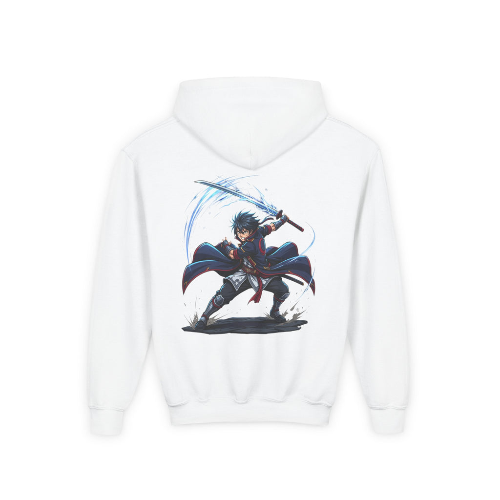 Anime Swordfighter Youth Hoodie — Cool Warrior Graphic Hooded Sweatshirt