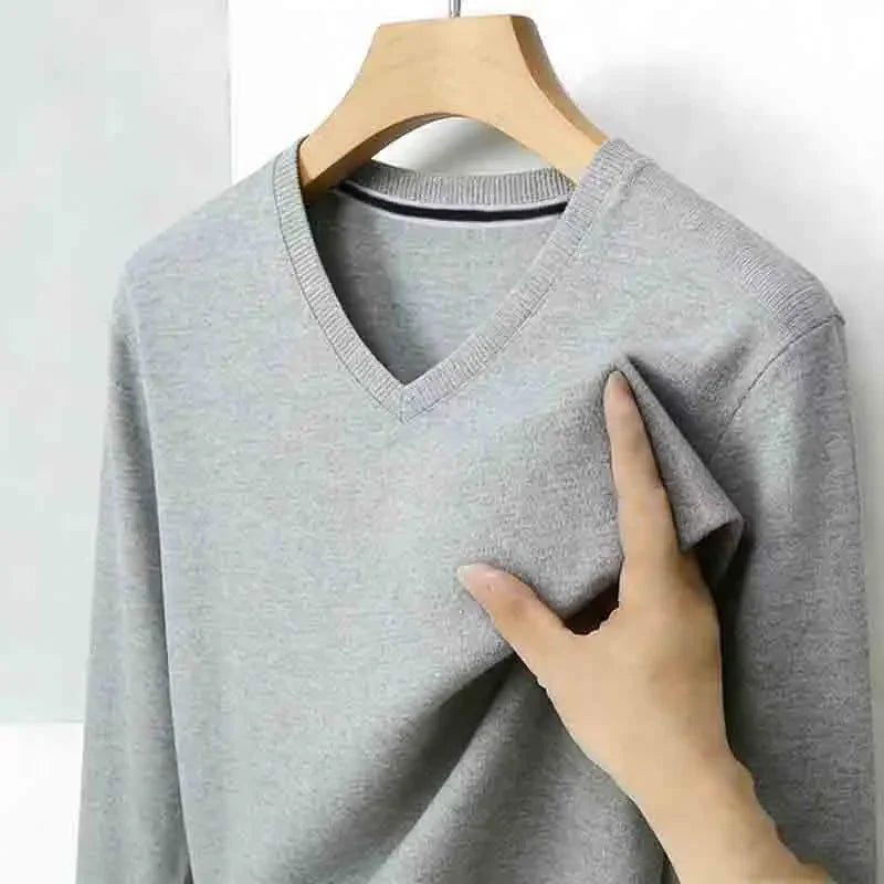 Men's Brown V-neck Long Sleeve Shirt Casual Business Commute Top for Office