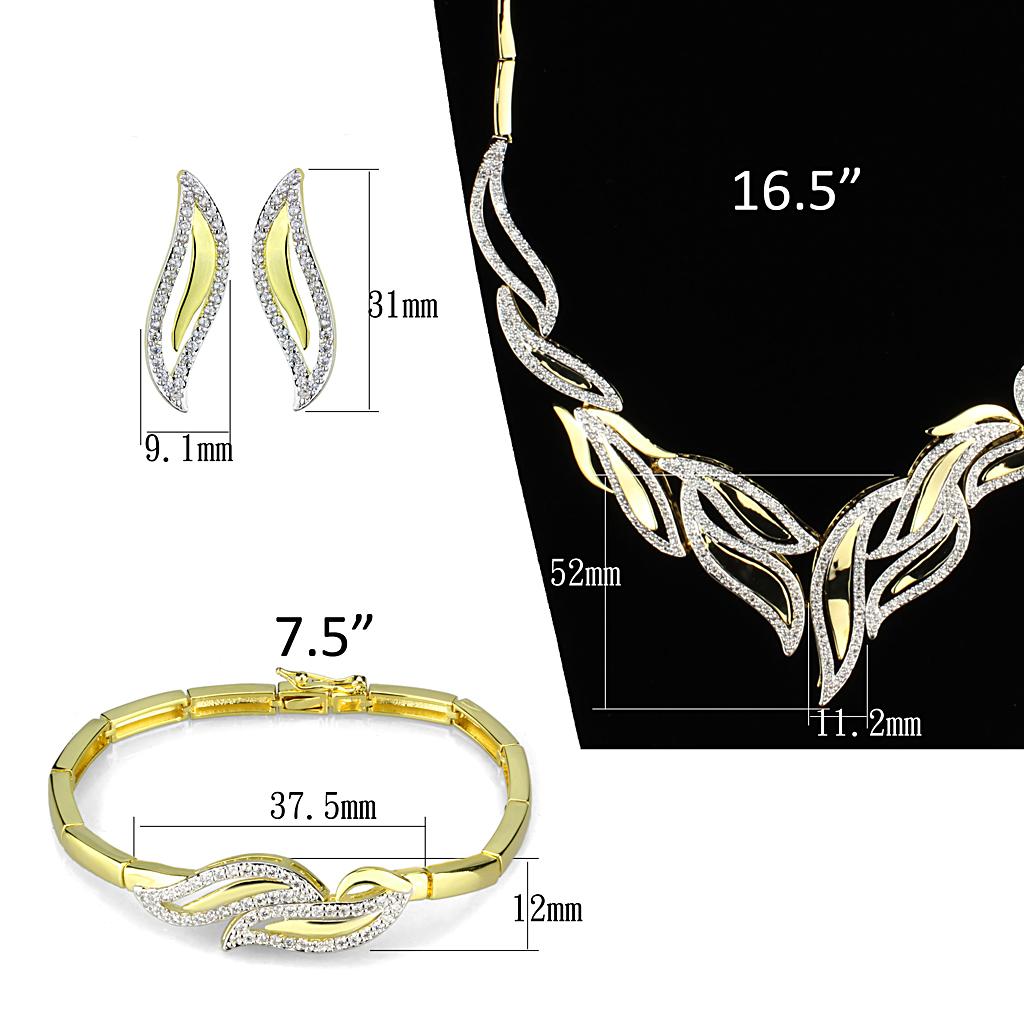 Gold+Rhodium Brass Jewelry Sets with AAA Grade CZ in Clear