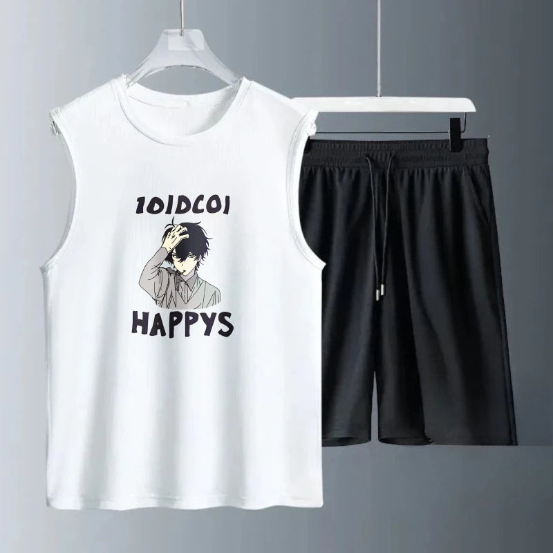 Men's Tank Top Sets 2026 Summer Quick drying Breathable beach two-piece set oversize men's chandals sports running seaside