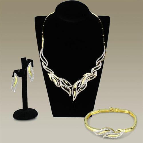 Gold+Rhodium Brass Jewelry Sets with AAA Grade CZ in Clear