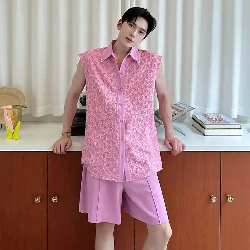 LUZHEN Tank Three-dimensional Patchwork Design Sleeveless 2025 Tops Summer Men's Elegant Handsome Shorts Two-piece Sets