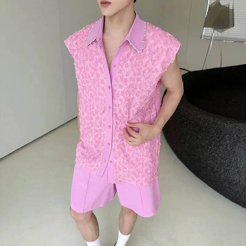 LUZHEN Tank Three-dimensional Patchwork Design Sleeveless 2025 Tops Summer Men's Elegant Handsome Shorts Two-piece Sets