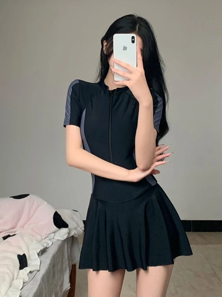 Women's Modest One Piece Swimsuit Skirted Tummy Control Swimwear Boyleg Sport Bathing Suit for Teen Girls SPA Beachwear