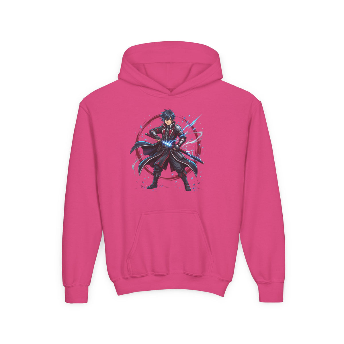 Anime Swordfighter Youth Hoodie — Cool Warrior Graphic Hooded Sweatshirt