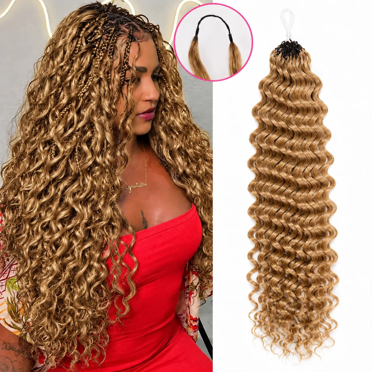 Deep Wave Crochet Hair #27 Color Human Hair Extensions Feather Miracle Knots Pre Separated Knotless Braiding Hair With String Soft Natural Curls Boho Crochet Braids Lightweight Reusable Hair For Women