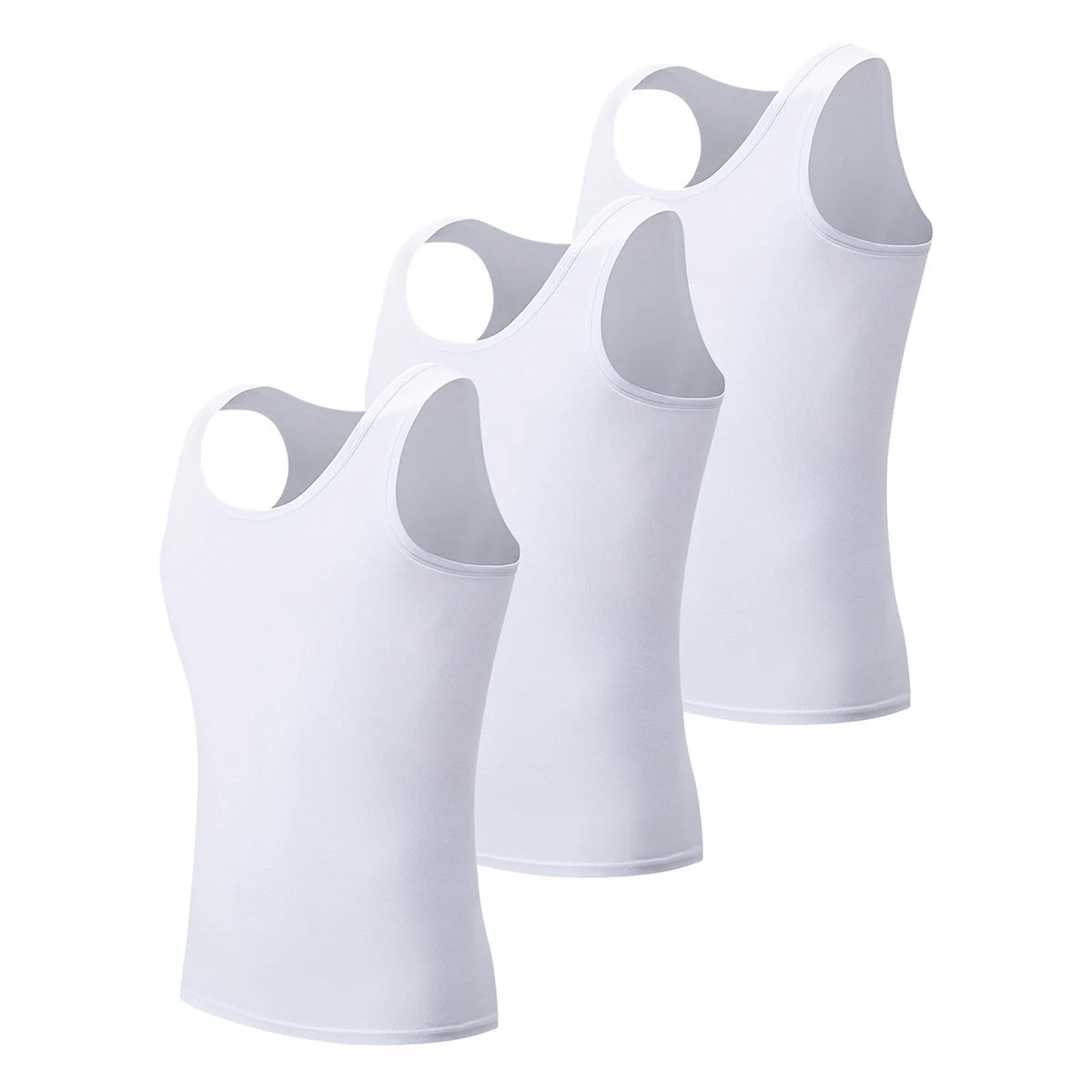 3-piece Men's Seasonal Plus Size Solid Color Casual Vest Comfortable Round Neck Sports And Fitness Top Versatile Soft Base Shirt