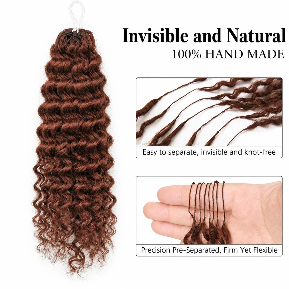 #4 Brown Deep Wave Crochet Human Hair Miracle Knots Feather Crochet Pre Separated Braiding Hair Virgin Remy Soft Natural Wavy Texture Lightweight Knotless Boho Protective Hairstyle For Women Hair Extensions