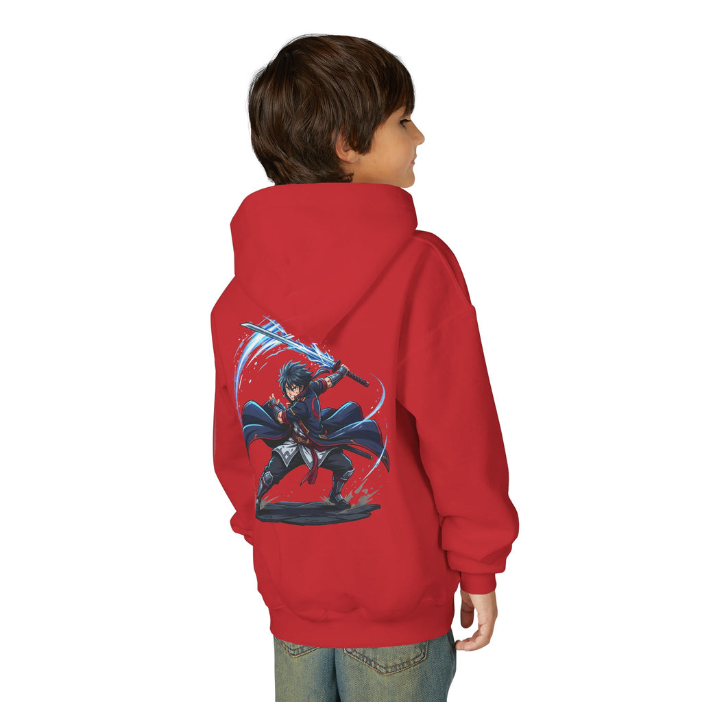 Anime Swordfighter Youth Hoodie — Cool Warrior Graphic Hooded Sweatshirt