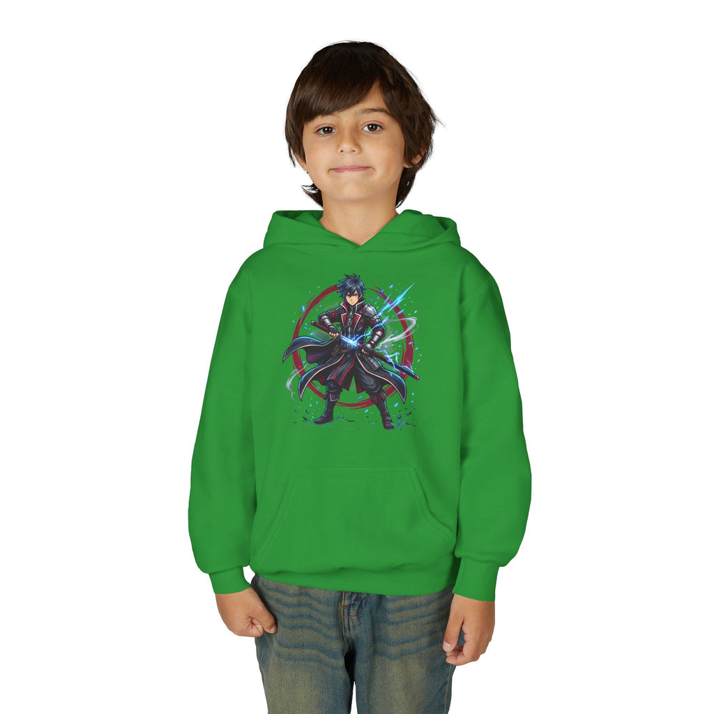 Anime Swordfighter Youth Hoodie — Cool Warrior Graphic Hooded Sweatshirt