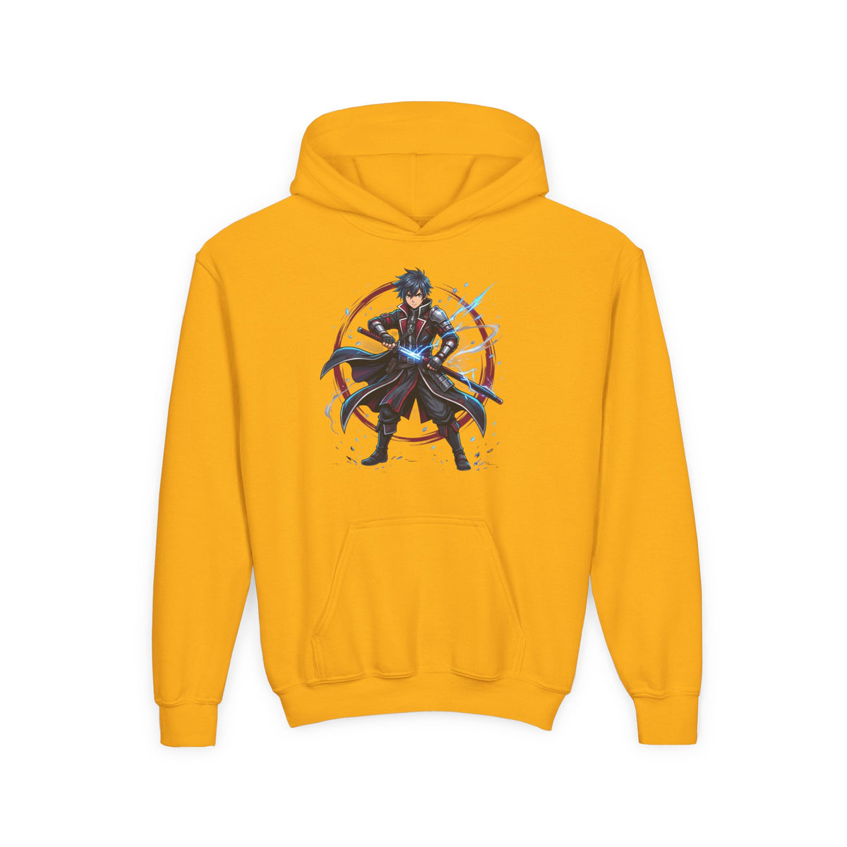 Anime Swordfighter Youth Hoodie — Cool Warrior Graphic Hooded Sweatshirt