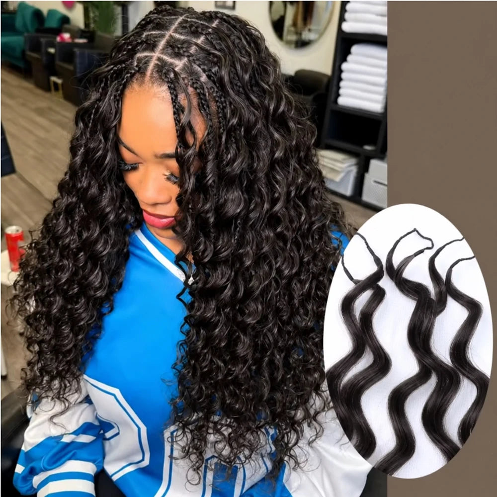 Miracle Knots Feather Deep Wave Crochet Human Hair Braiding Extensions Knotless Pre Separated Hair With String Soft Natural Curls Boho Crochet Braids Lightweight Comfortable Reusable 60g/60 Strands For Women