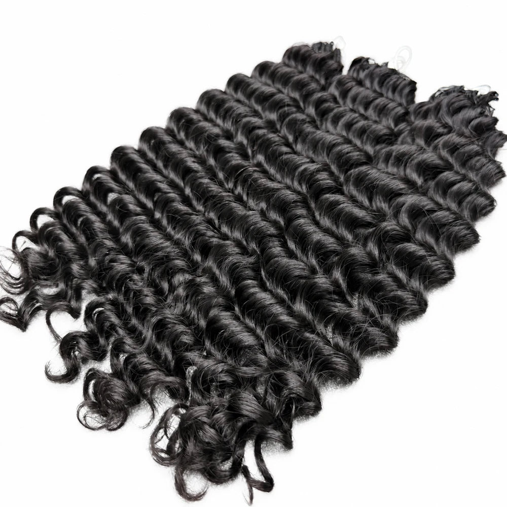 Miracle Knots Feather Deep Wave Crochet Human Hair Braiding Extensions Knotless Pre Separated Hair With String Soft Natural Curls Boho Crochet Braids Lightweight Comfortable Reusable 60g/60 Strands For Women