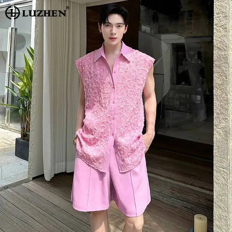 LUZHEN Tank Three-dimensional Patchwork Design Sleeveless 2025 Tops Summer Men's Elegant Handsome Shorts Two-piece Sets