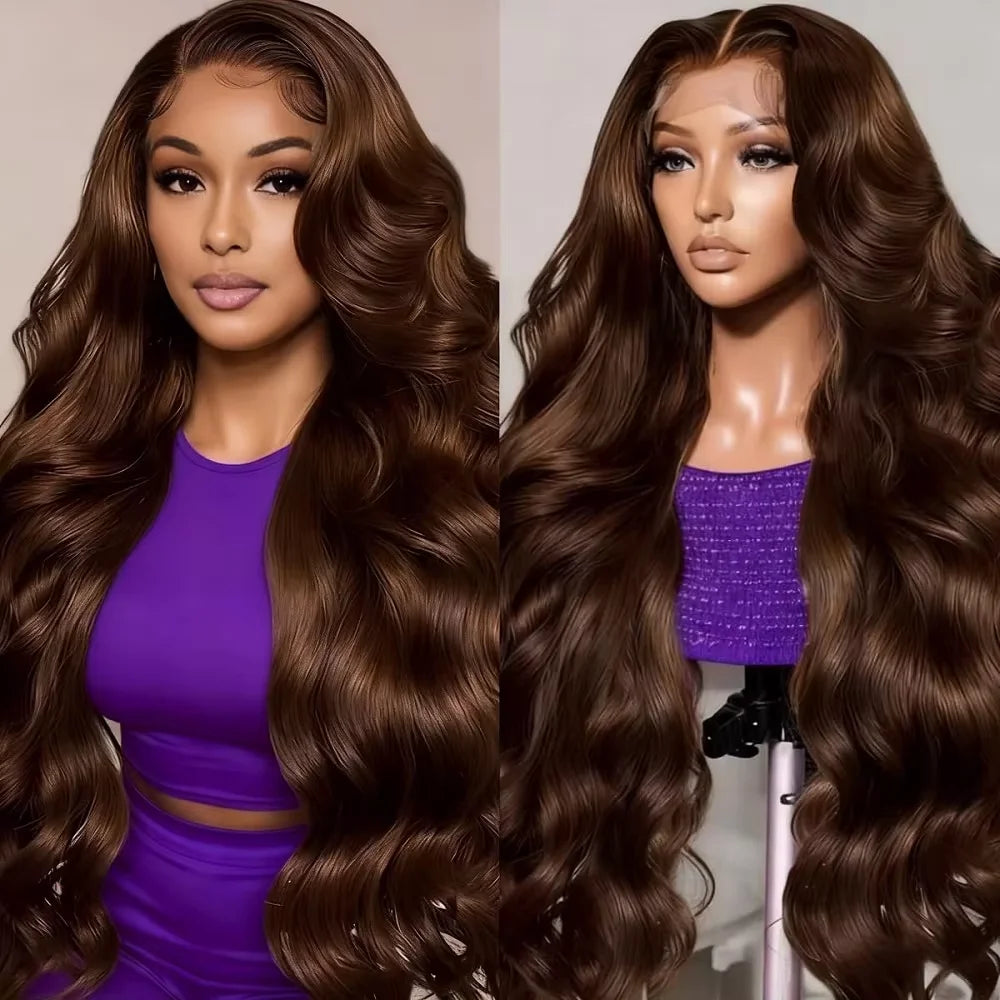 Chocolate Brown Wig Body Wave 13x6 HD Lace Frontal Wigs Human Hair Brazilian 13x4 HD Lace Front Human Hair Wigs For Women 13x4 Chocolate Brown Body Wave Lace Front Wig 13x6 HDTransparent Lace Frontal Wig
