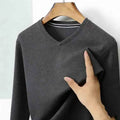 Men's Brown V-neck Long Sleeve Shirt Casual Business Commute Top for Office