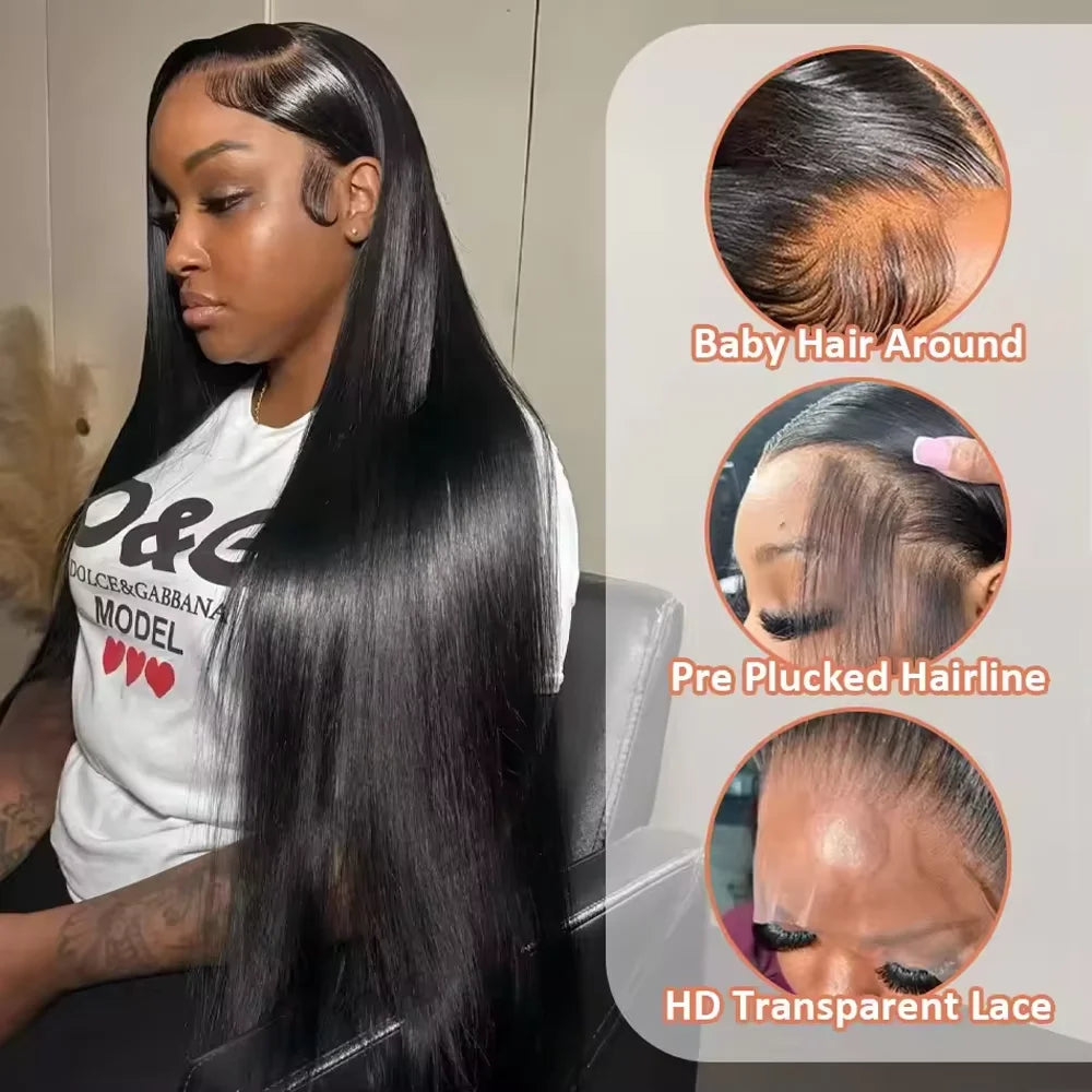 34Inch 13X6 Wear And Go Glueless Straight Wig Pre-Cut Lace Wig Preplucked Jessenia Brazilian Straight Human Hair Wig 13x4 13x6 Straight HD Frontal Wig Lace Front Human Hair Wigs For Women