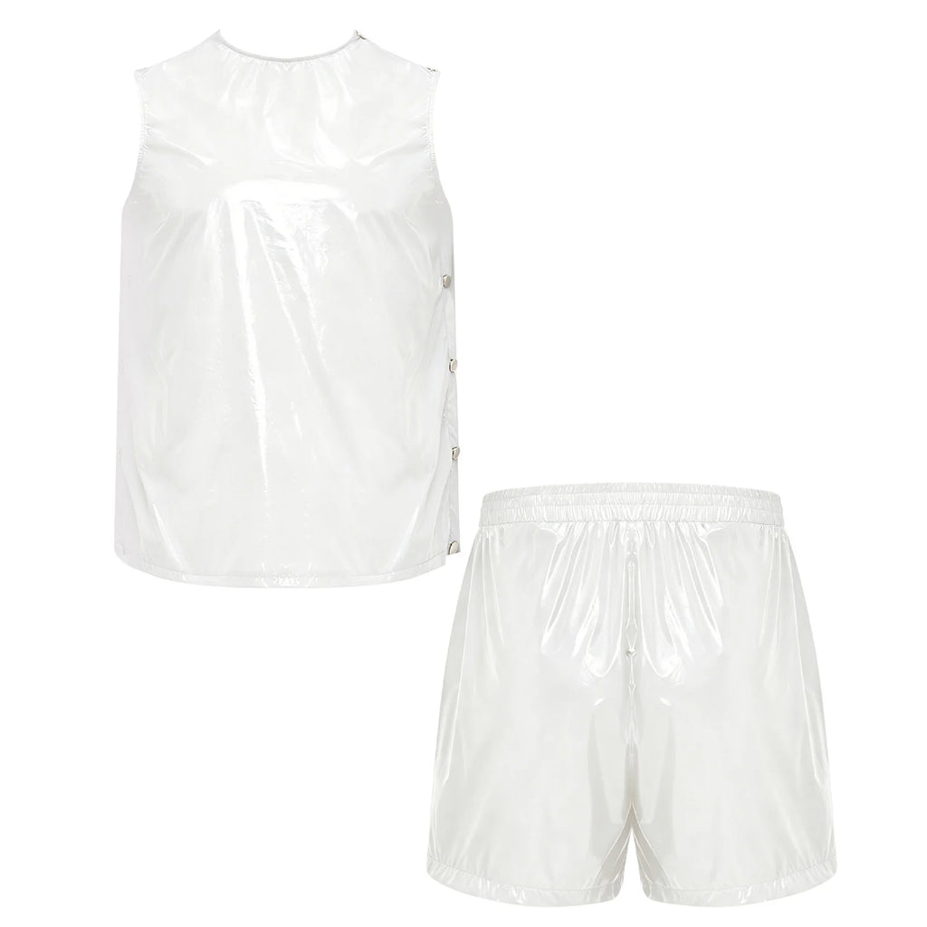 Mens Special Needs Waterproof Sweat Tracksuit Tank Tops Set And Sides Buttons Boxer Shorts Two Pieces Outfit Adaptive Clothing