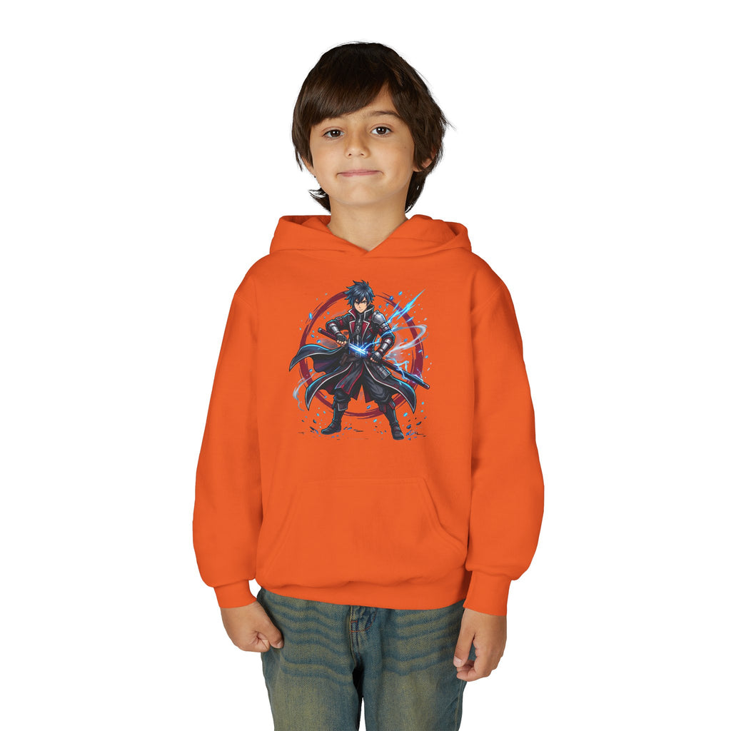 Anime Swordfighter Youth Hoodie — Cool Warrior Graphic Hooded Sweatshirt