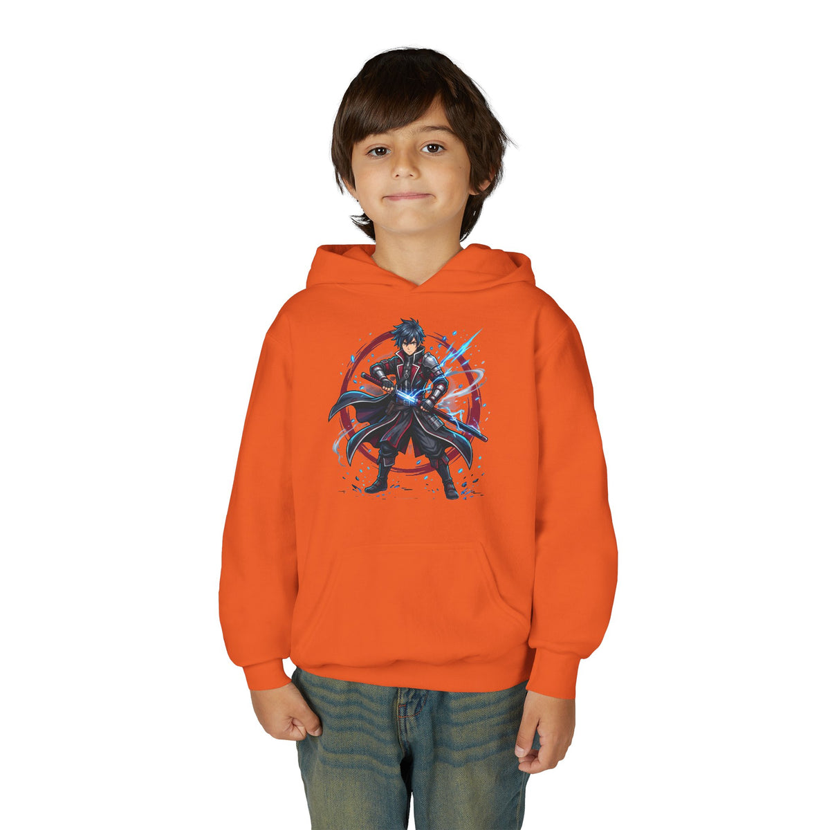 Anime Swordfighter Youth Hoodie — Cool Warrior Graphic Hooded Sweatshirt