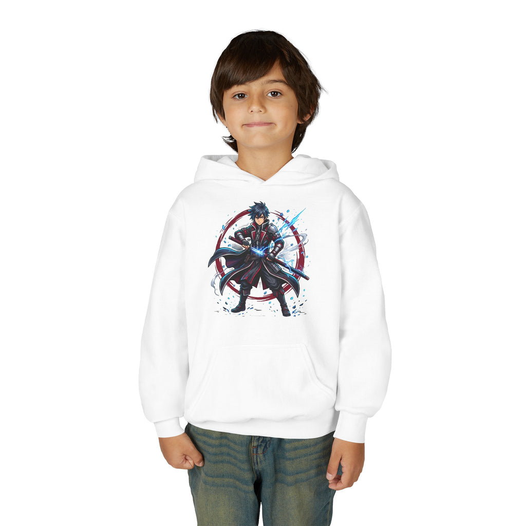 Anime Swordfighter Youth Hoodie — Cool Warrior Graphic Hooded Sweatshirt