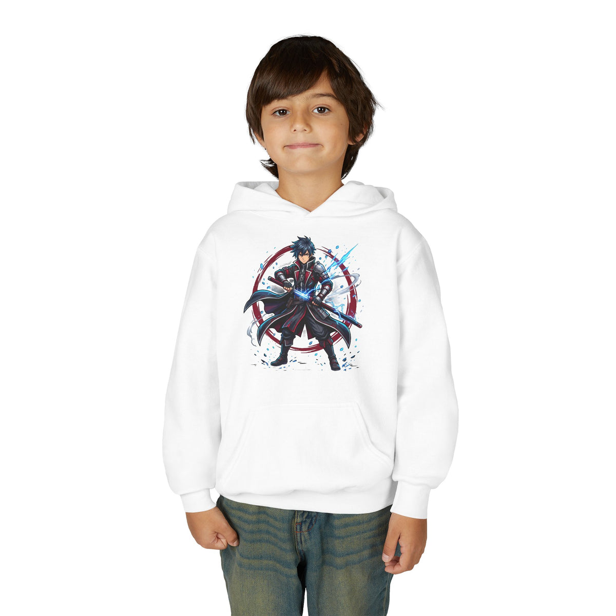 Anime Swordfighter Youth Hoodie — Cool Warrior Graphic Hooded Sweatshirt