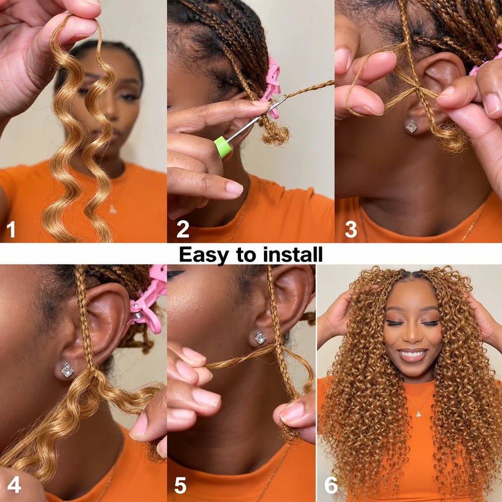 Deep Wave Crochet Hair #27 Color Human Hair Extensions Feather Miracle Knots Pre Separated Knotless Braiding Hair With String Soft Natural Curls Boho Crochet Braids Lightweight Reusable Hair For Women