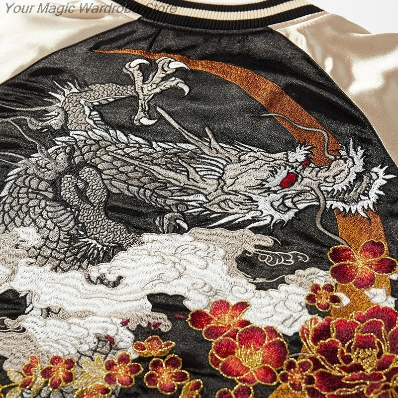 Asian Japanese Sukajan Style Embroidered Souvenir Jacket Outerwear Coat Yokosuka Embroidery Baseball Uniform for Couples