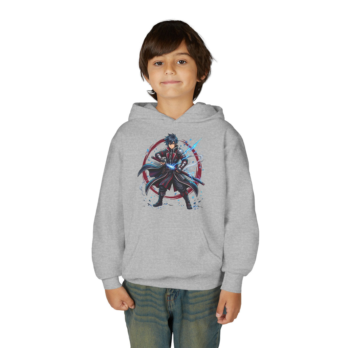 Anime Swordfighter Youth Hoodie — Cool Warrior Graphic Hooded Sweatshirt