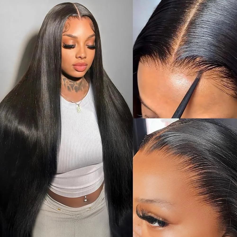 Natural Color Bone Straight Human Hair Wig 13x4 13x6 HD Transparent Lace 40 46 Inch 200% Density Pre Plucked Baby Hair Soft Silky Minimal Shedding For Women