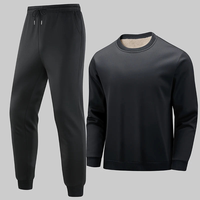 Men's Casual Tracksuit Long Sleeve Crewneck Sweatshirt and Jogger Pants Set Warm Fleece Lined Athletic Wear for Men