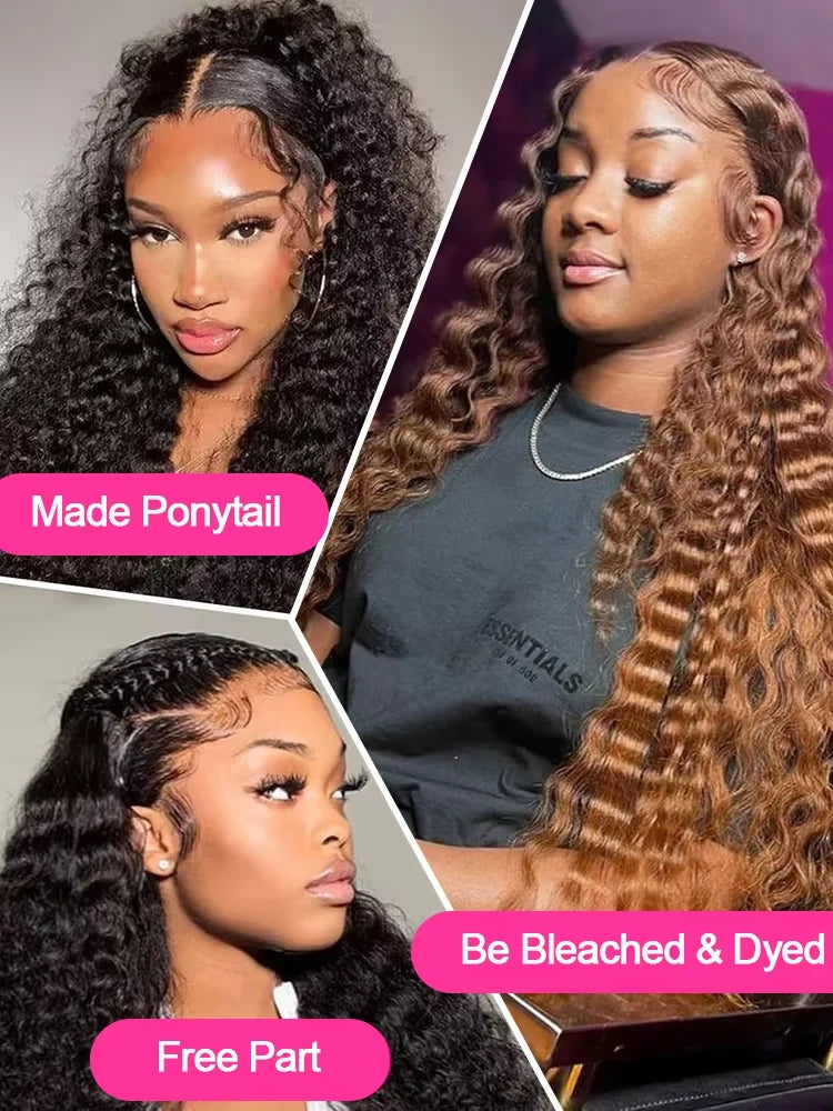 36-Inch Deep Wave Lace Frontal Wig – 220% Density Remy Human Hair