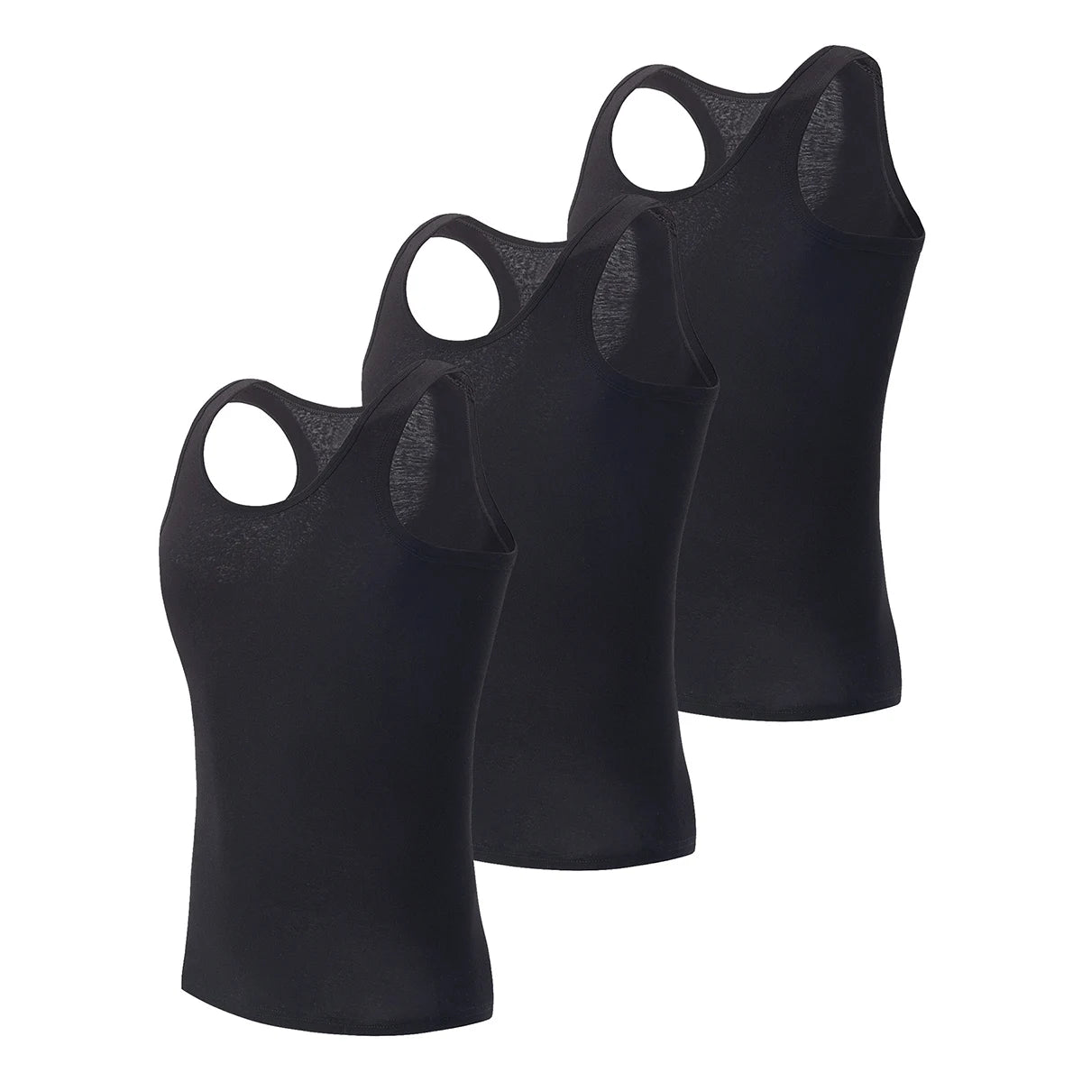 3-piece Men's Seasonal Plus Size Solid Color Casual Vest Comfortable Round Neck Sports And Fitness Top Versatile Soft Base Shirt
