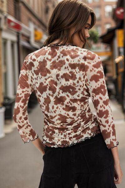 Oh Full Size Animal Print Button Down Plunge Top Style