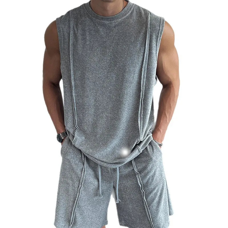 Summer New Men's Round Neck Casual Sleeveless Vest Breathable Vest Shorts Suit Men