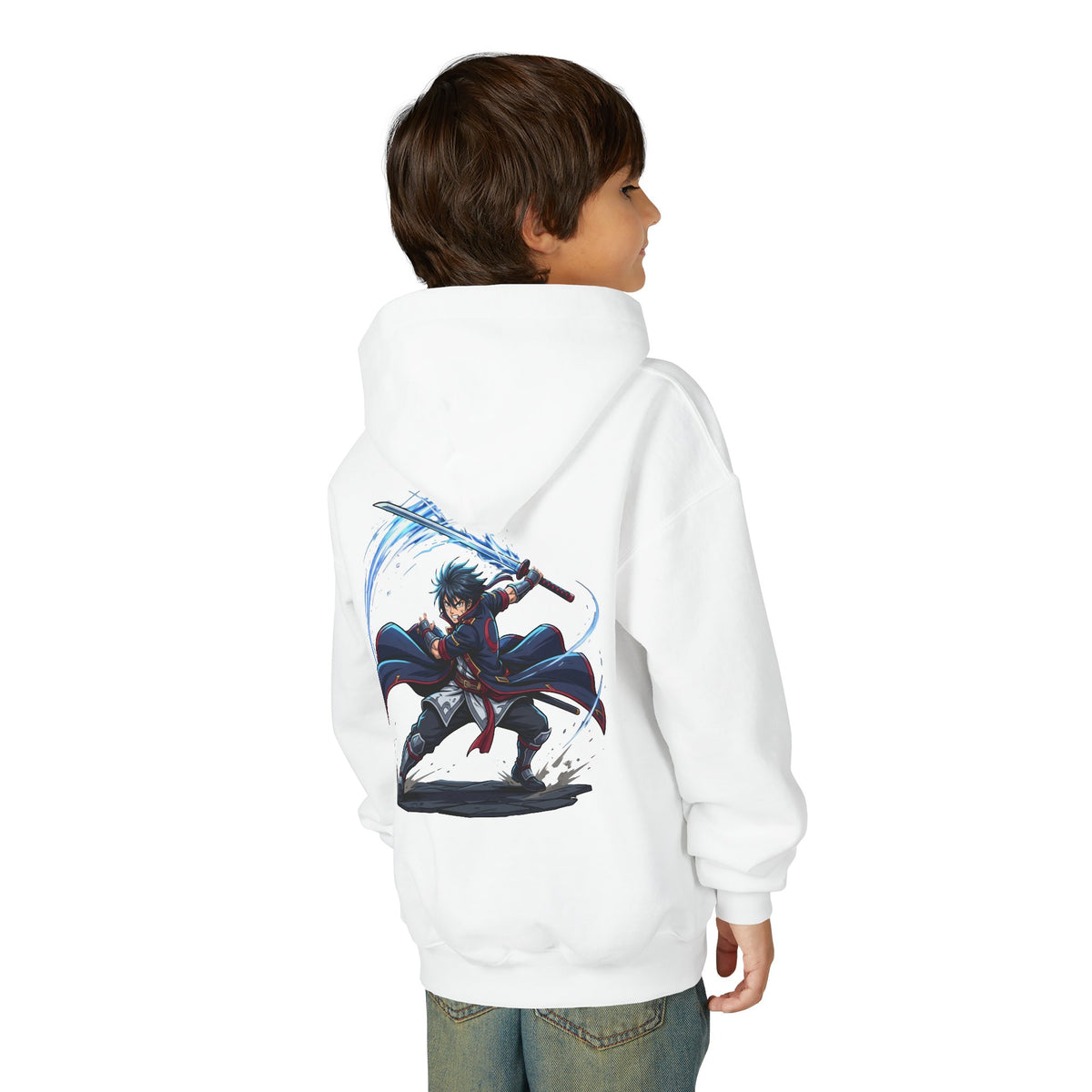Anime Swordfighter Youth Hoodie — Cool Warrior Graphic Hooded Sweatshirt
